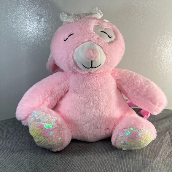 Bunny Rabbit Backpack Bag 13" Pink Plush Sequins Carried Away Easter Gift - Picture 1 of 11